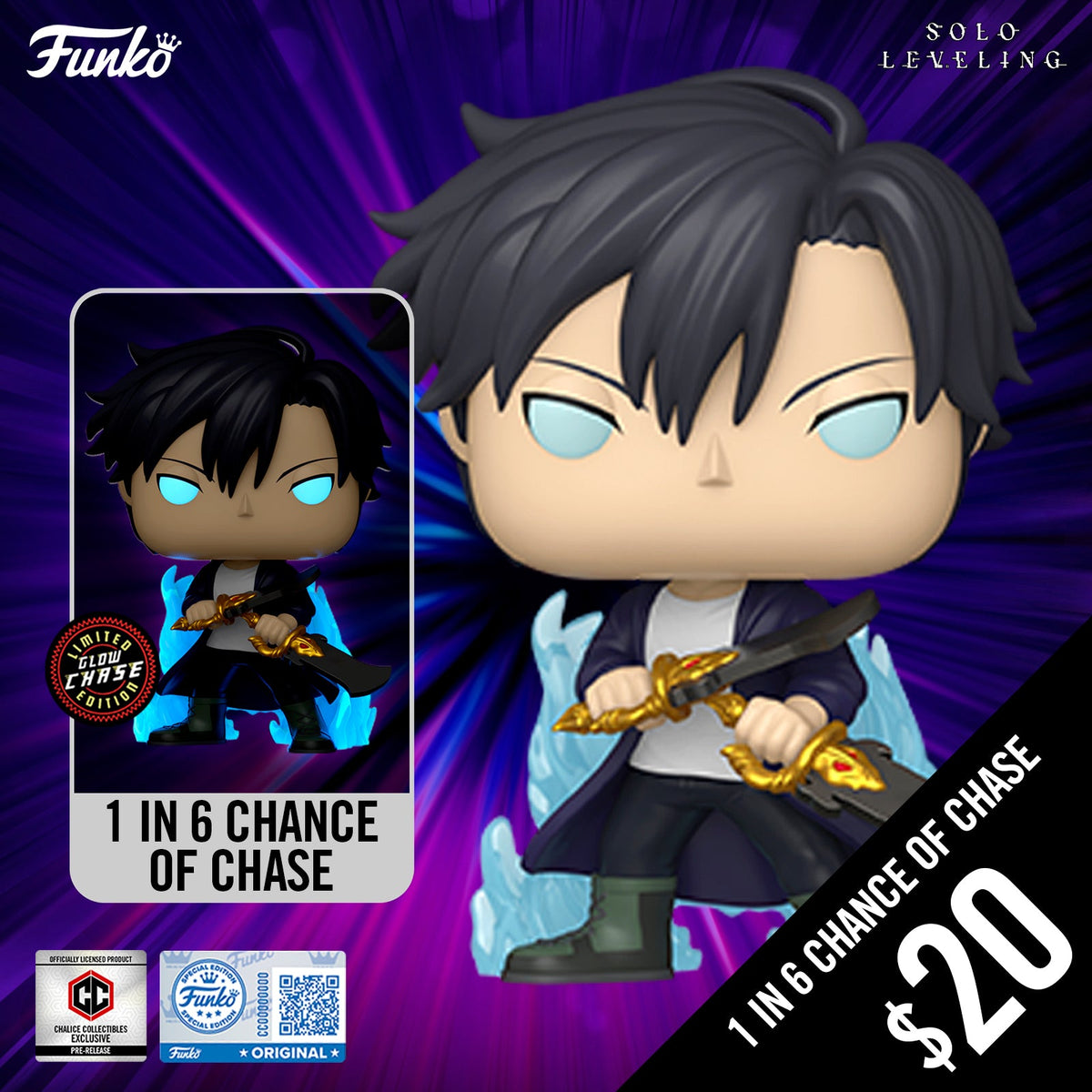 Pre-Order: Funko Pop! Chalice Exclusive: Solo Leveling S2: Jinwoo (Aura) #2496 (1 in 6 chance of Chase) (PR)