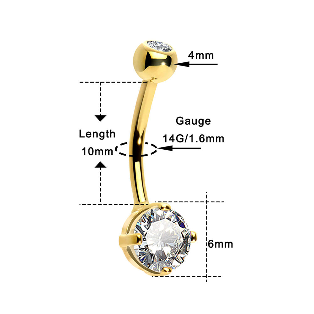 14K Gold Round CZ Belly Ring
