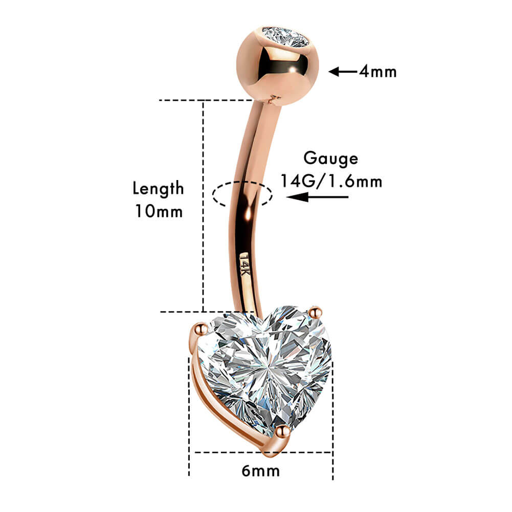 14K Rose Gold Heart CZ Belly Ring
