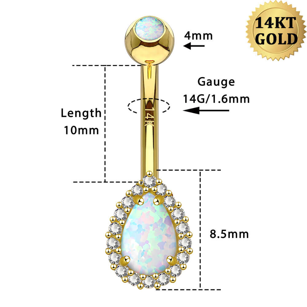 14K Gold Opal Teardrop Belly Ring