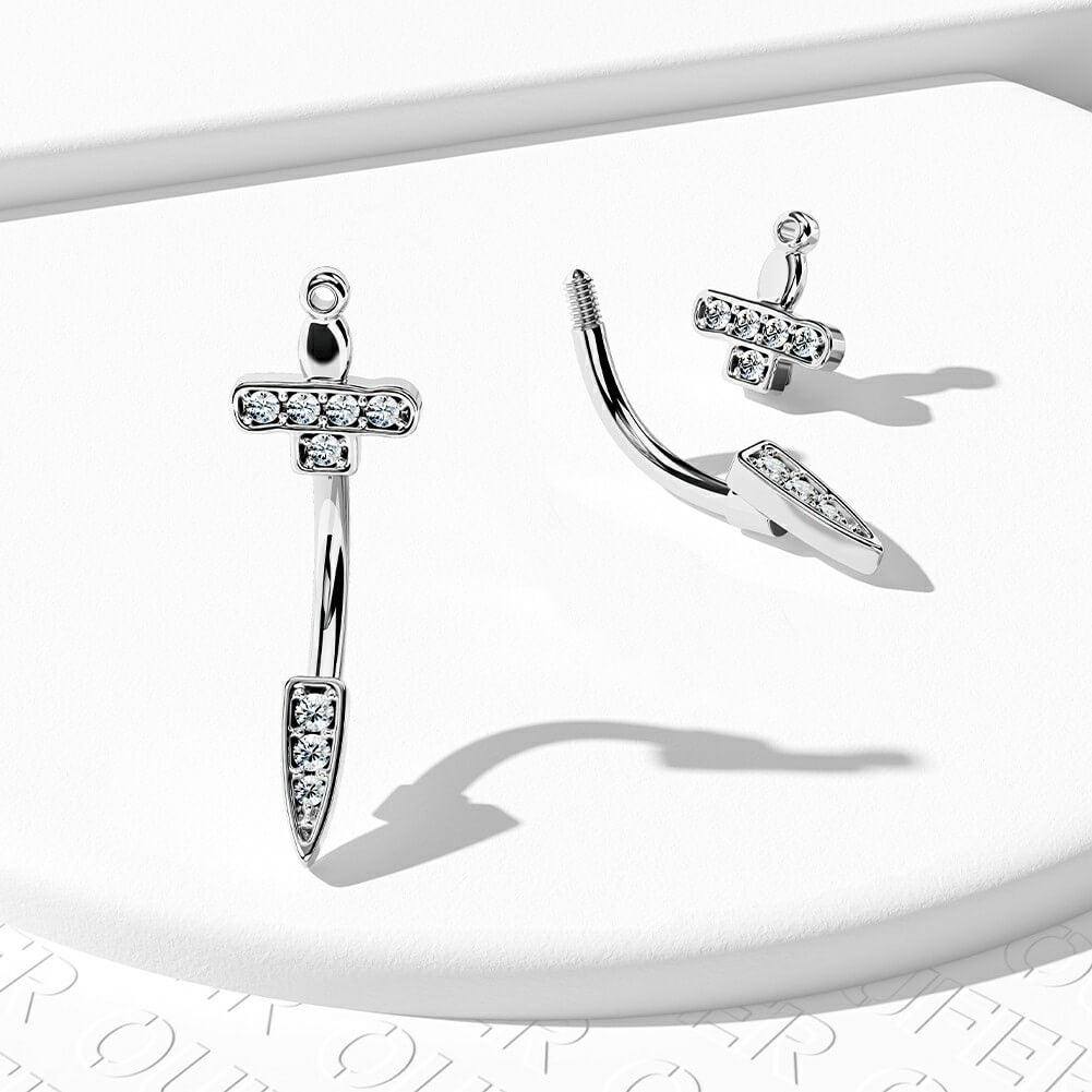 Sword Dagger CZ Rook Earring