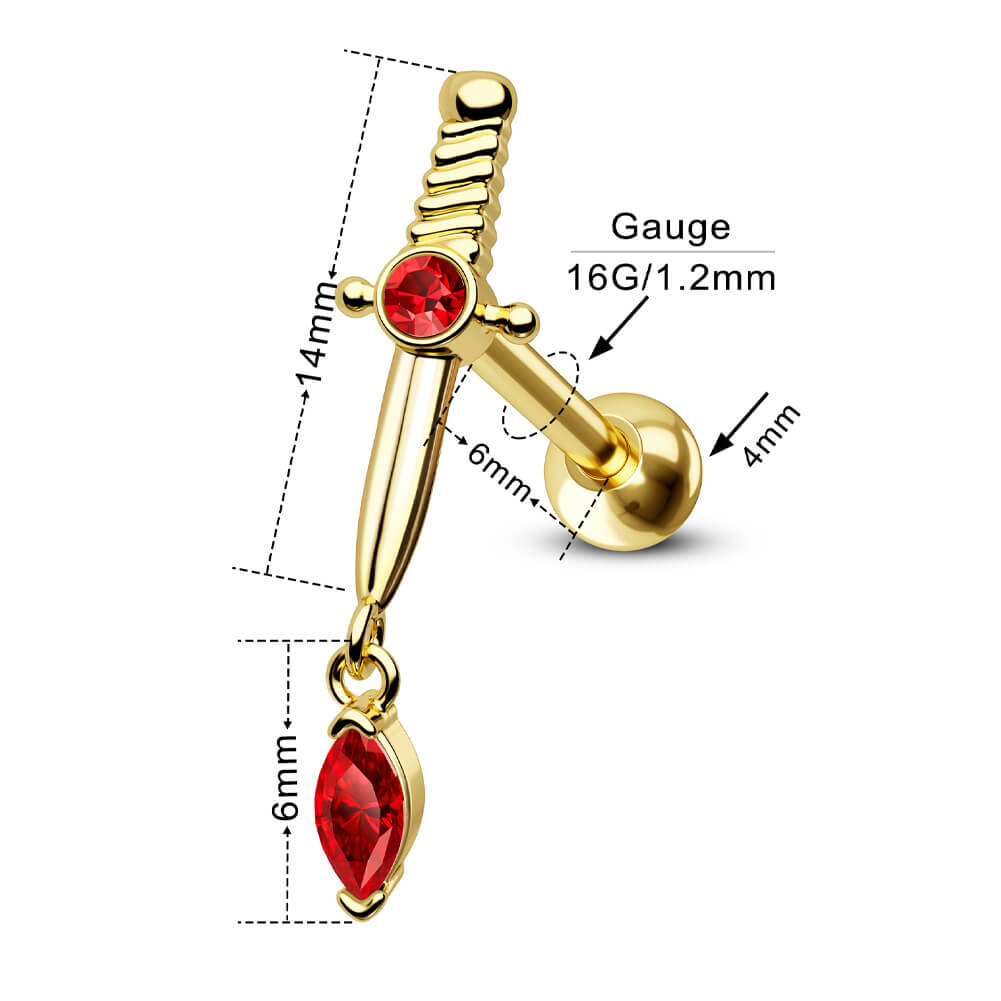 Sword Helix Stud Cartilage Ring