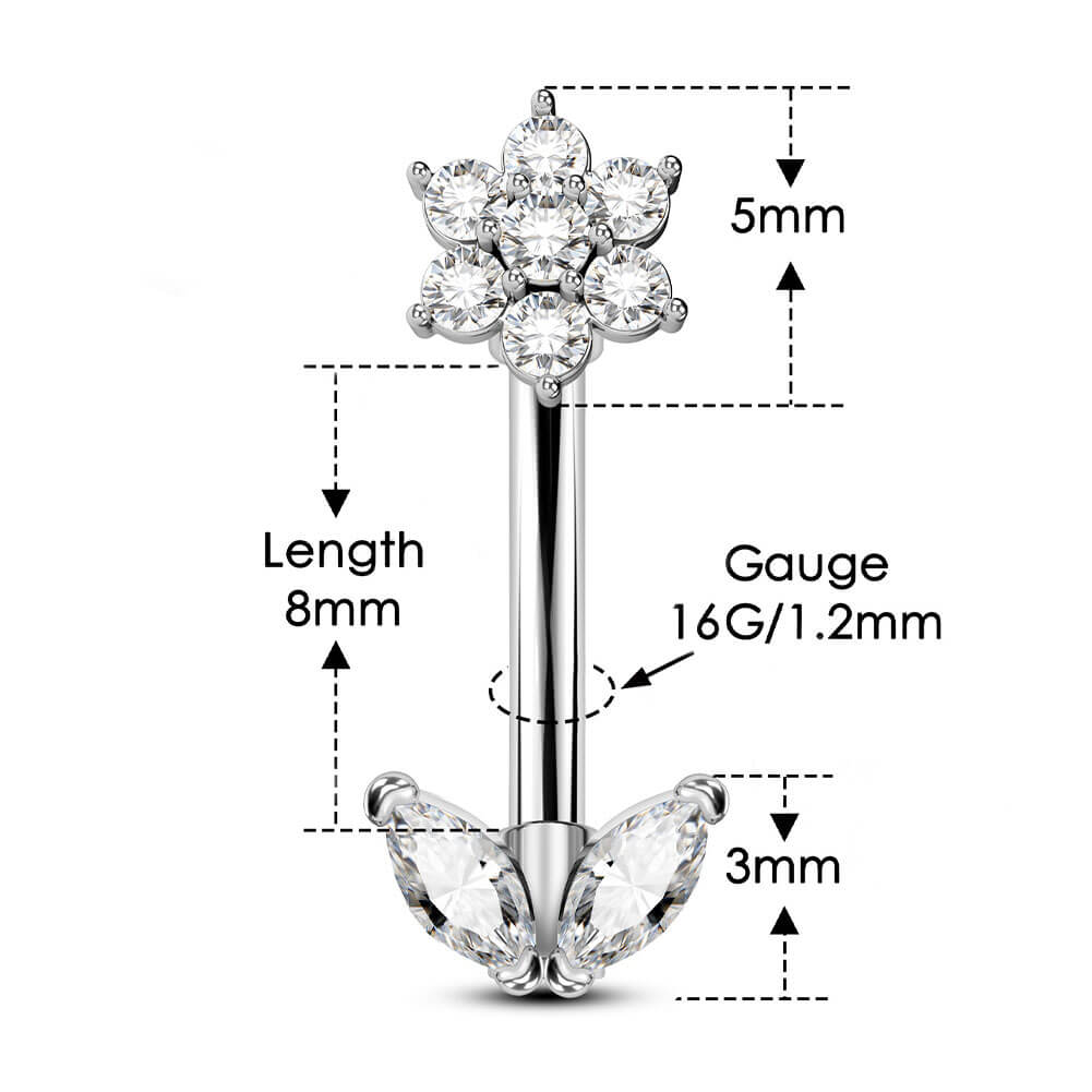 CZ Flower Curved Barbell Rook Ring