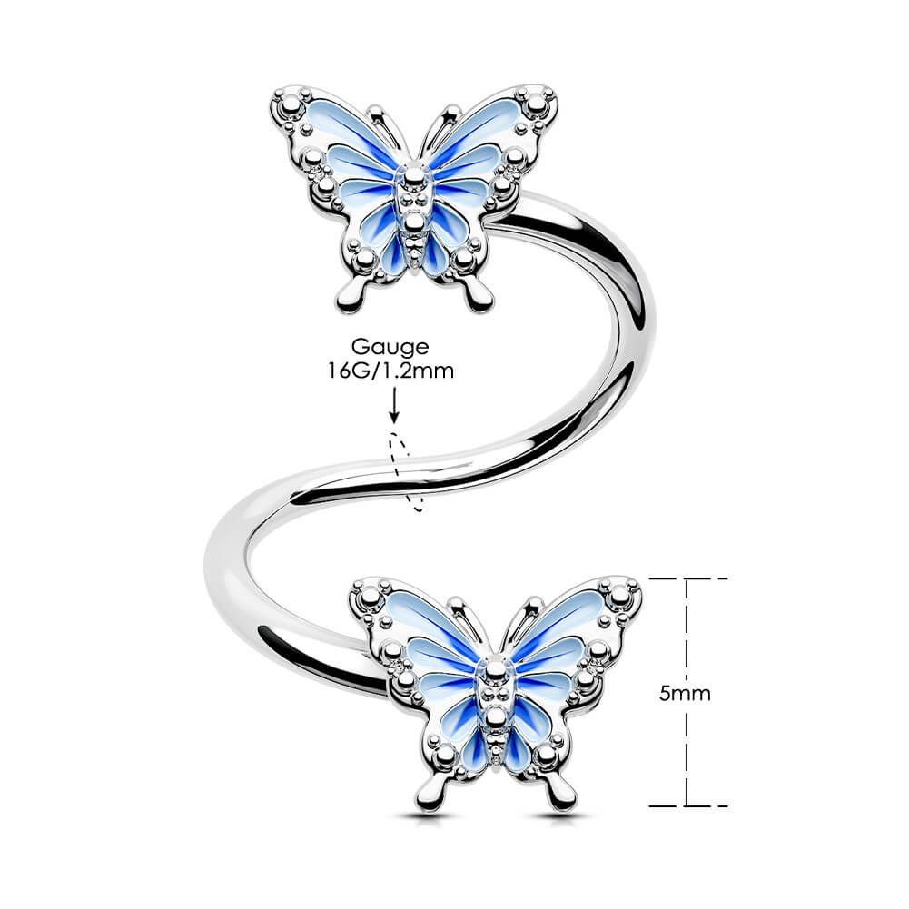 Blue Butterfly S-Shape Helix Ring
