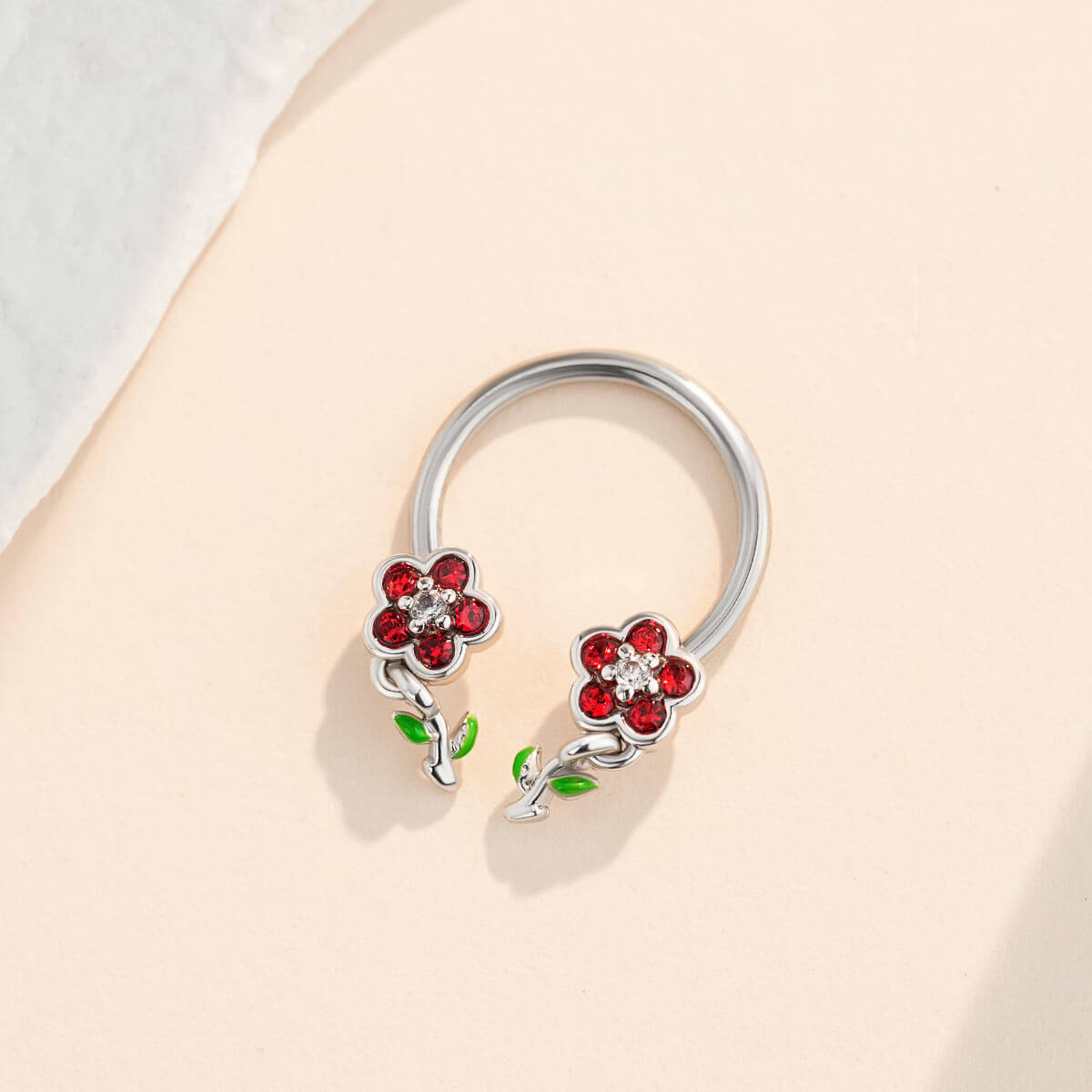 Red CZ Flower Horseshoe Septum Ring