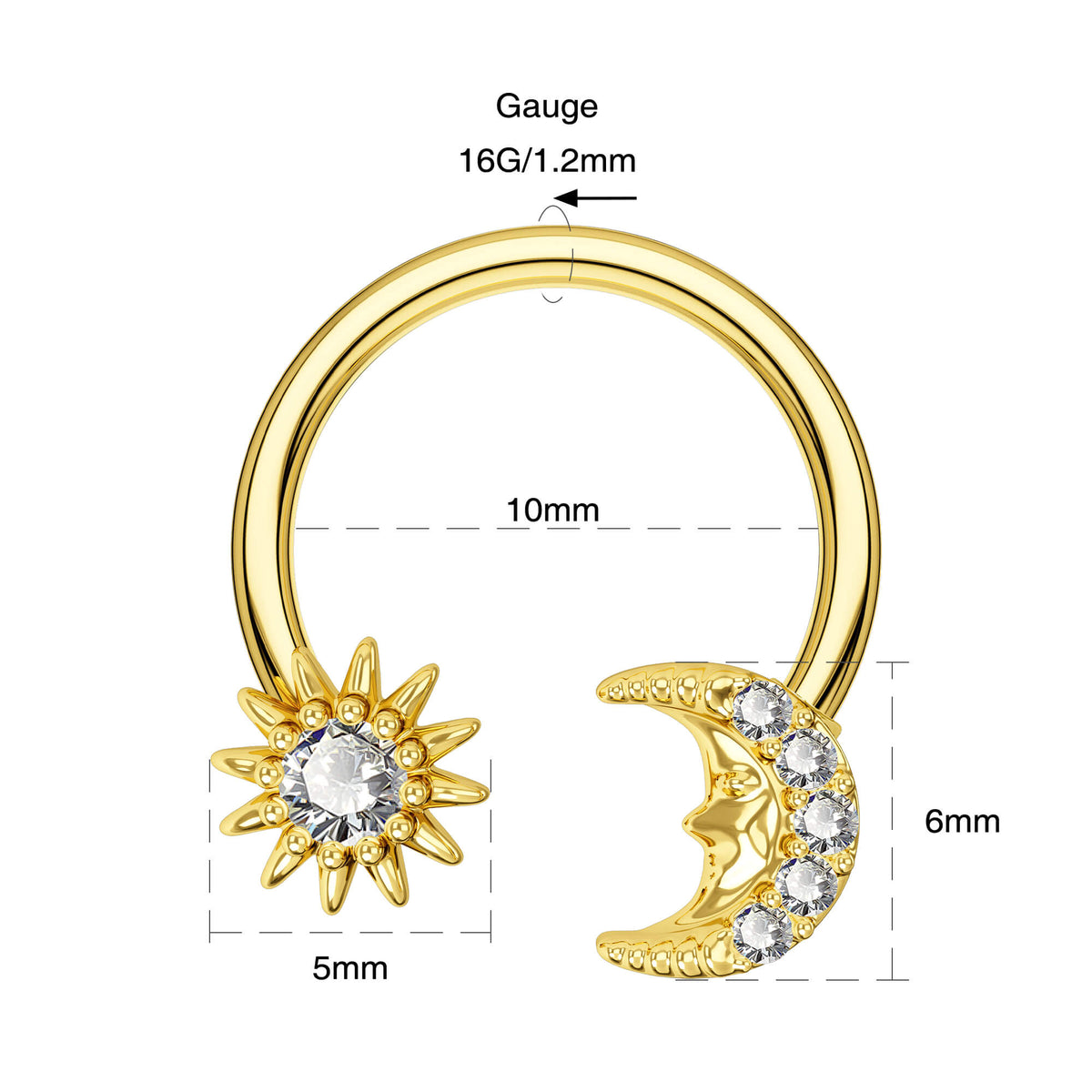 Moon Face and Sun Pendant Horseshoe Septum Ring