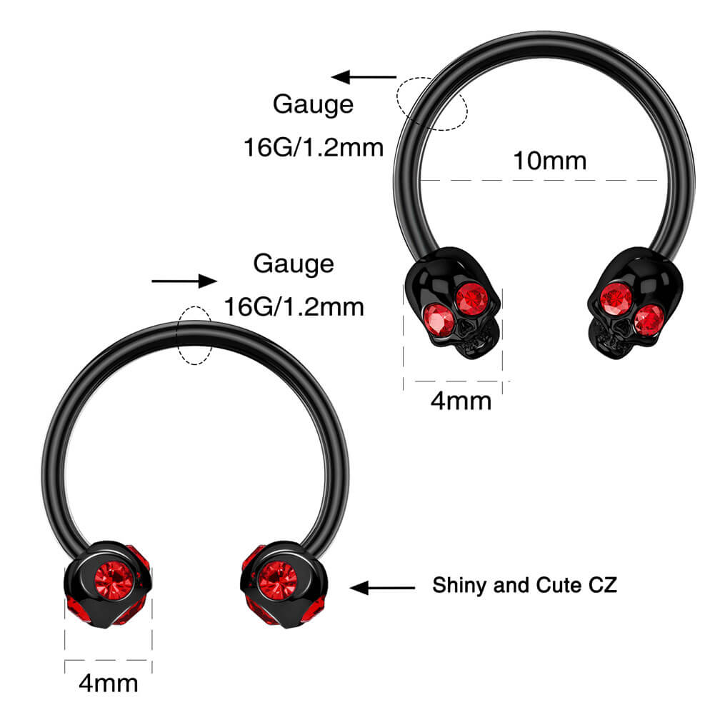 2PCS Skull Head Horseshoe Septum Ring