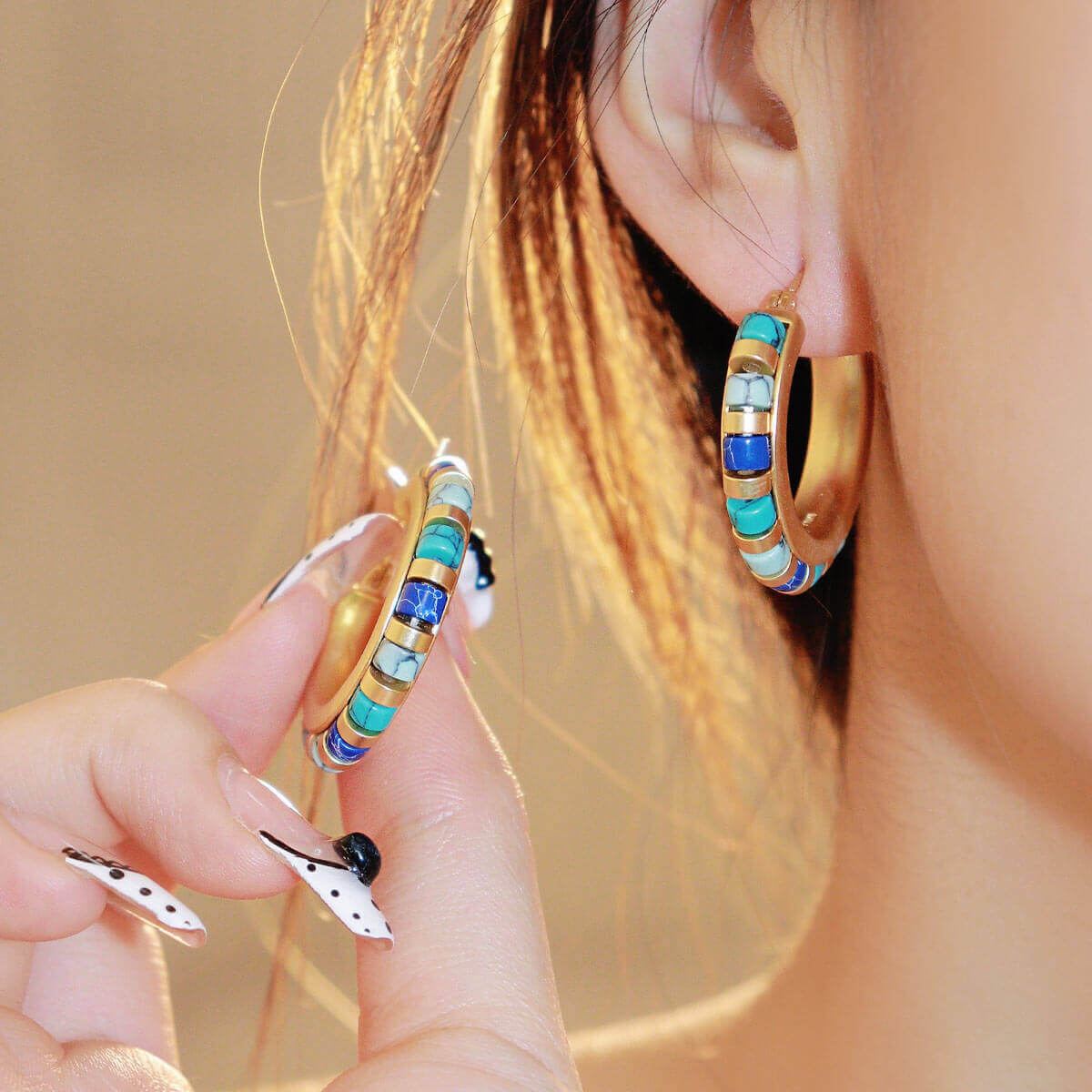 18K Gold Plated Turquoise Hoop Earrings
