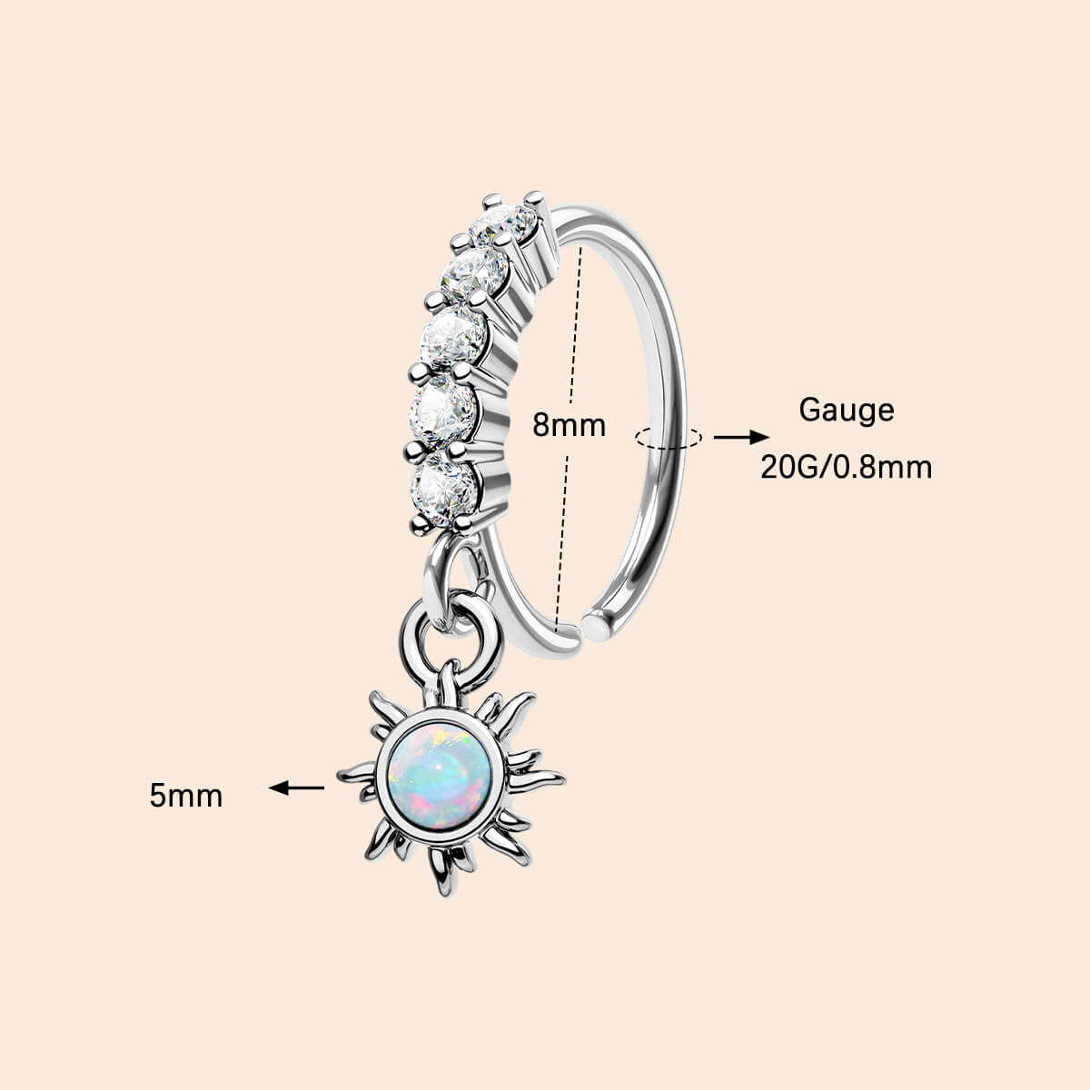 Synthetic Opal Sunflower Dangle Seamless Nose Ring