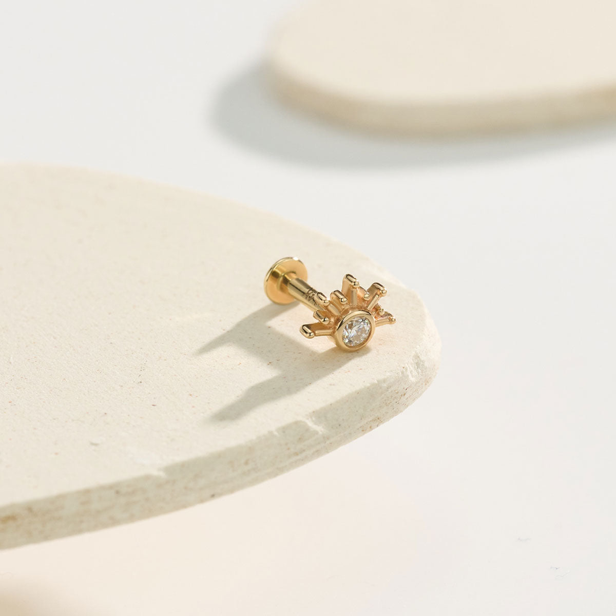14K Solid Gold Sunburst Moissanite Helix Stud