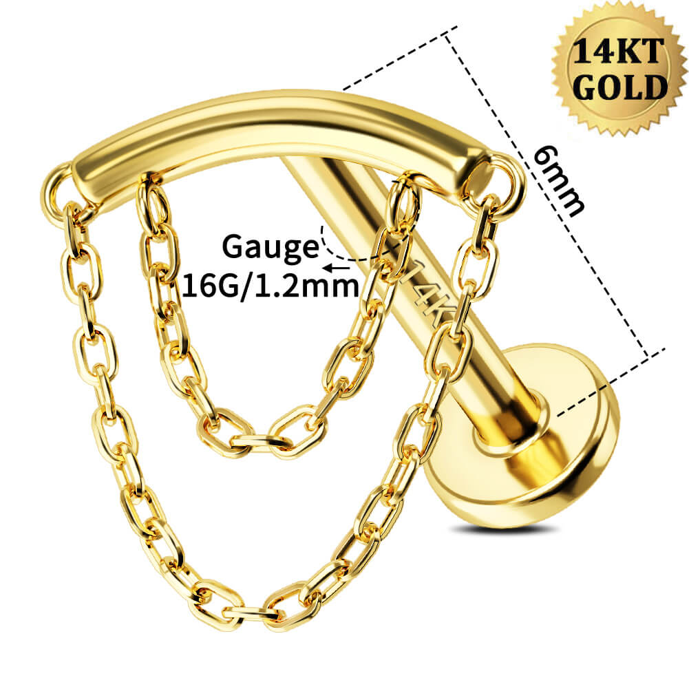 14K Gold Double Chain Internally Threaded Helix Earring