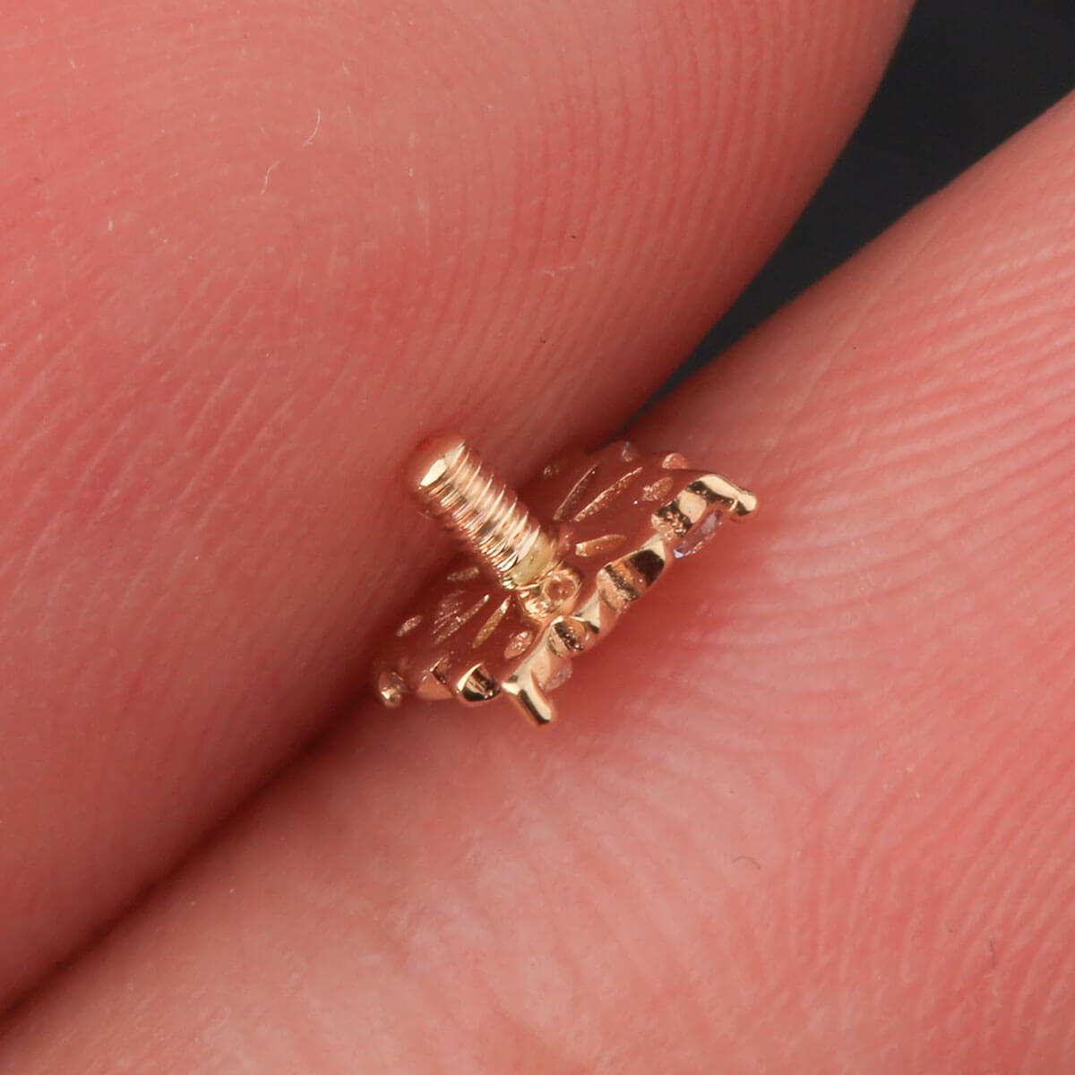 14K Gold CZ Flower Internally Threaded Dermal Top