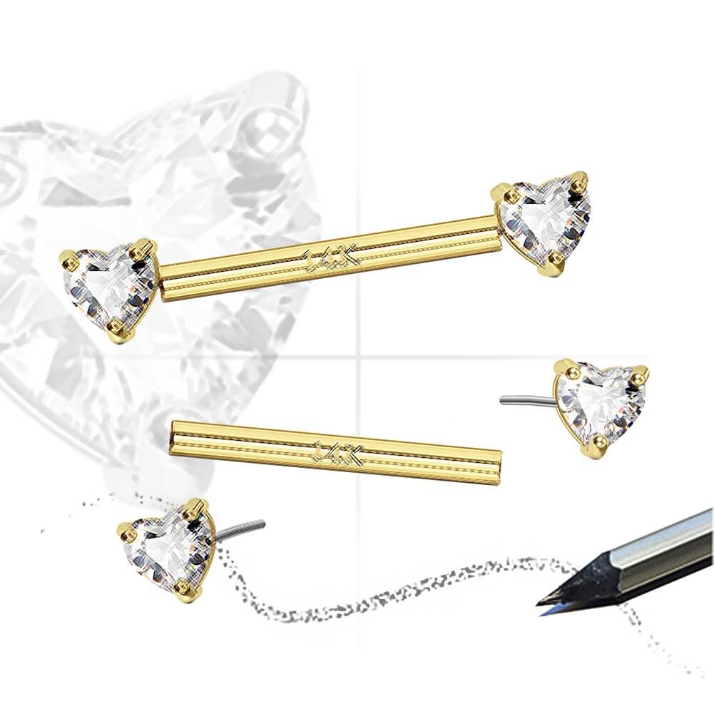 14K Gold Heart CZ Nipple Ring