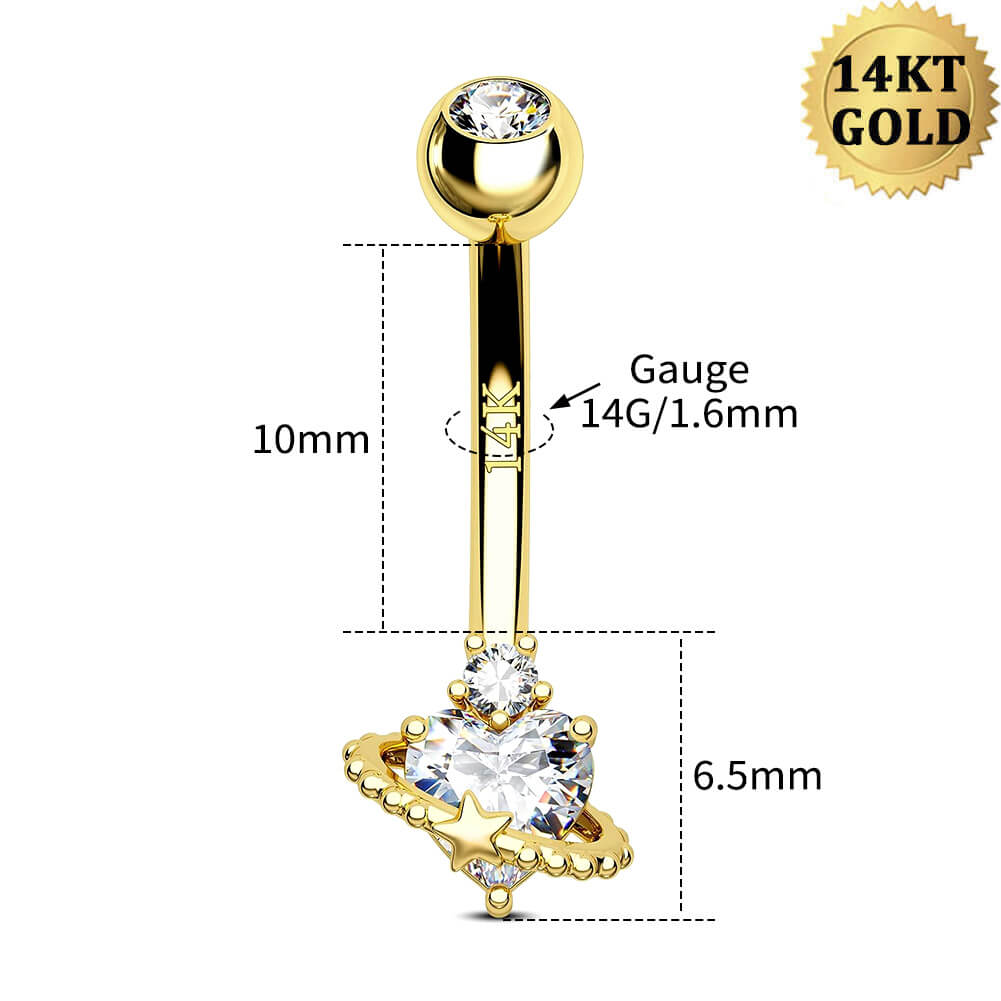 14K Gold Heart & Star Orbit Belly Ring