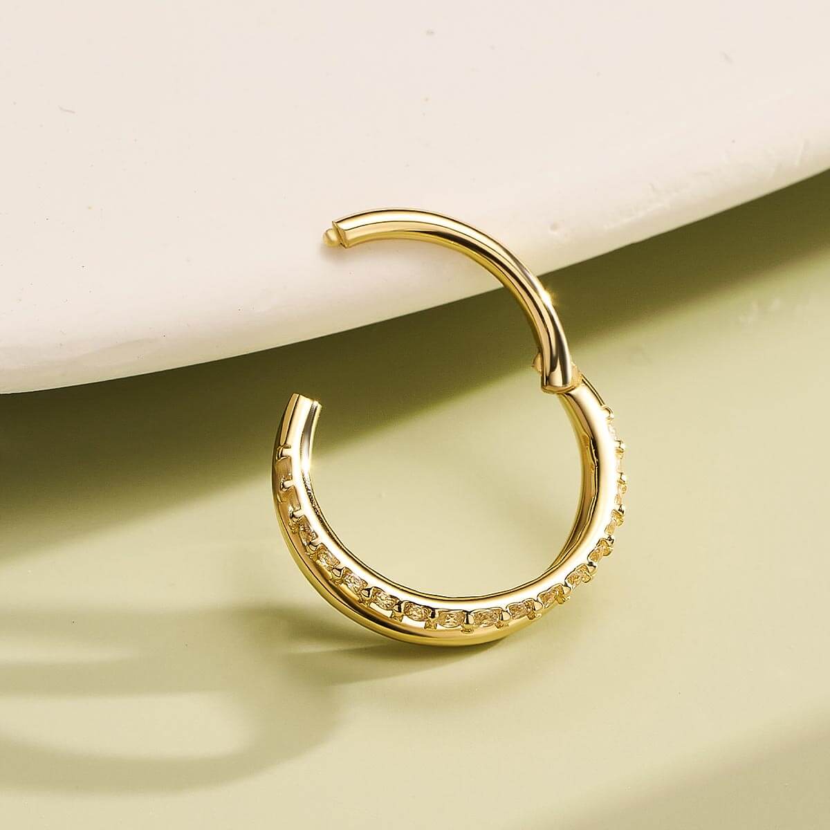 16G 14K Gold Semi-Gem Double Segment Cartilage Hoop