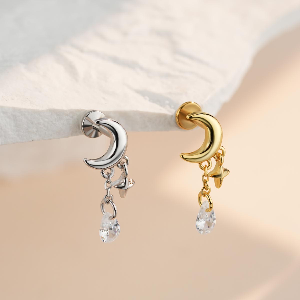 Moon Dangle Internally Threaded Helix Stud