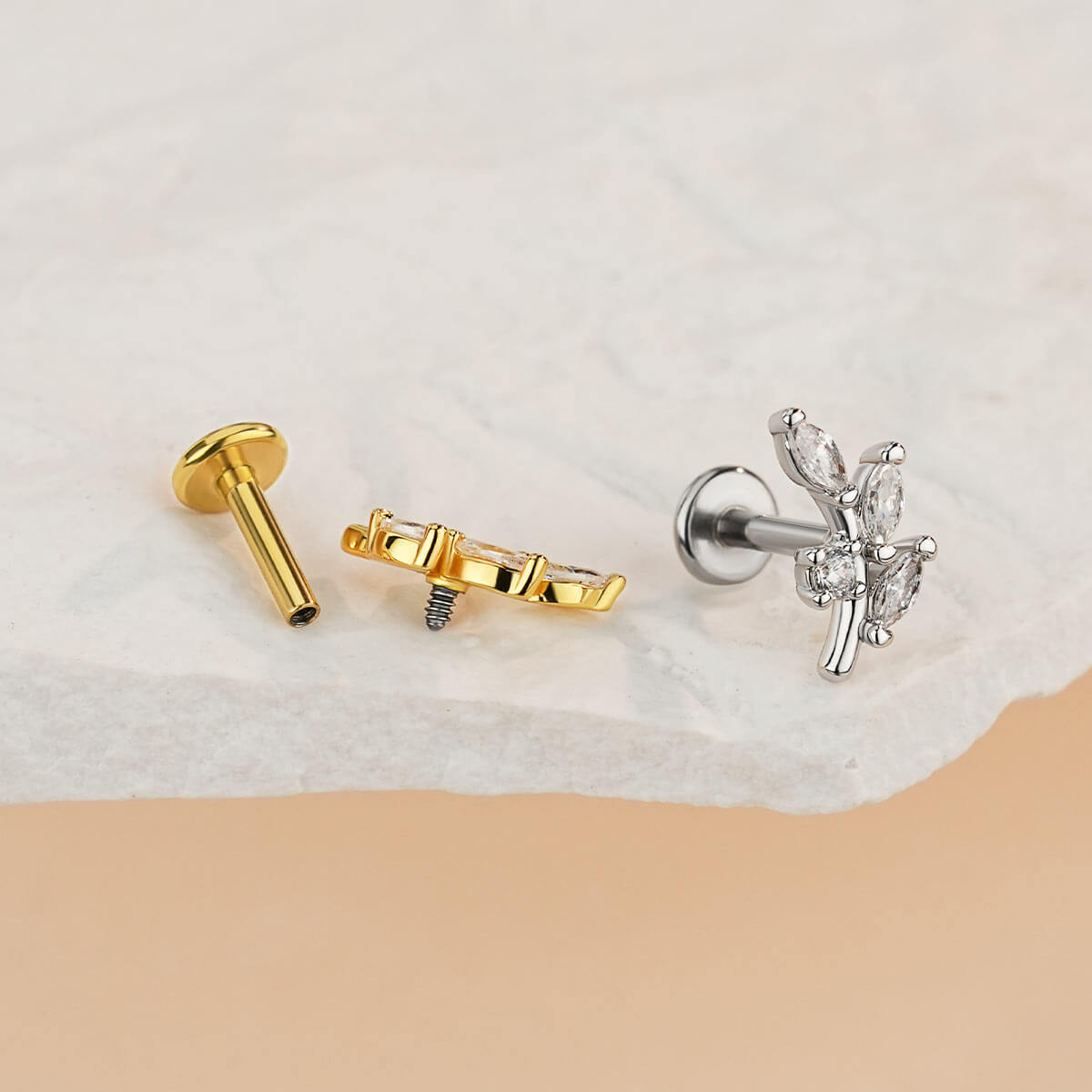 Leaves CZ Internally Threaded Helix Stud