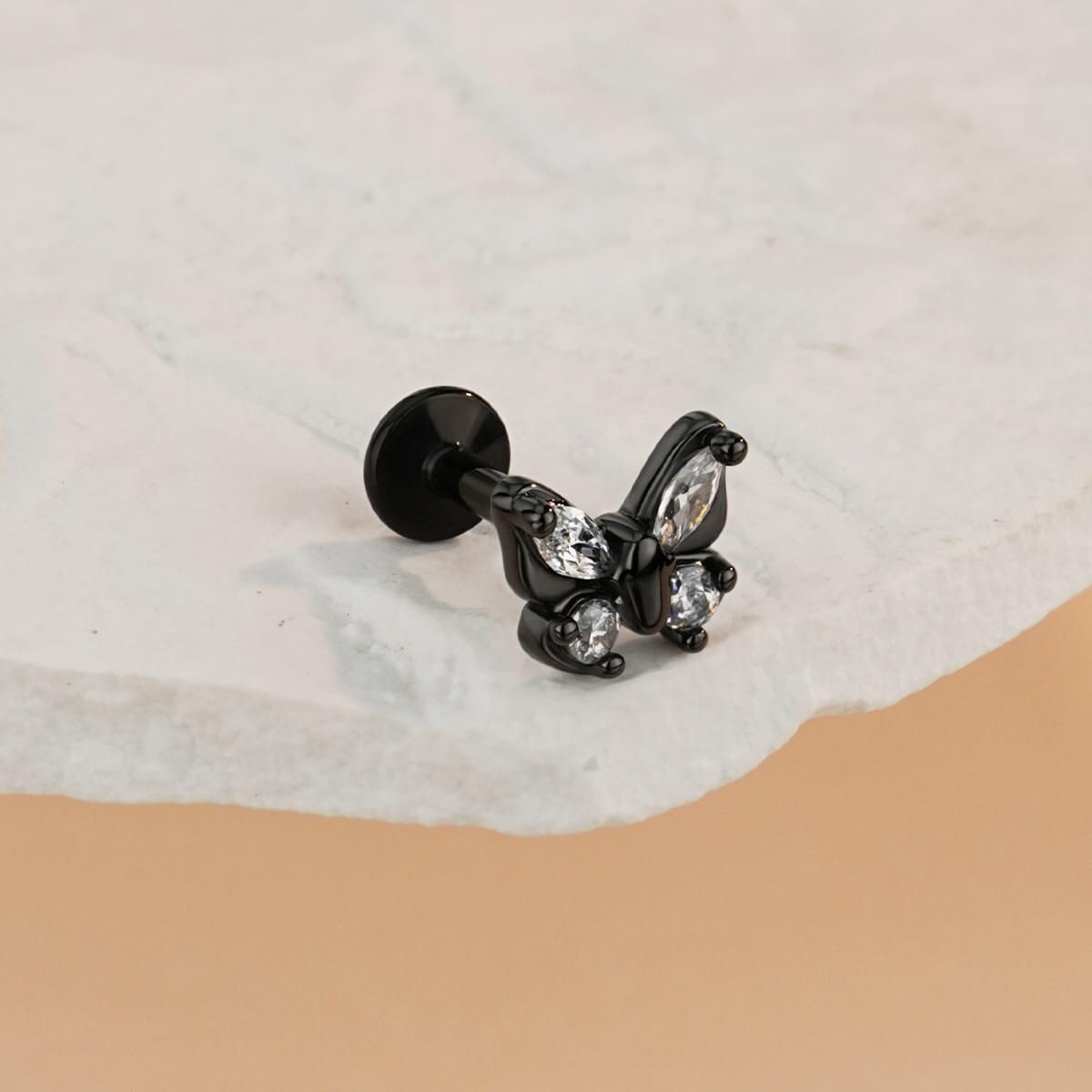 Black Butterfly Internally Threaded Cartilage Stud