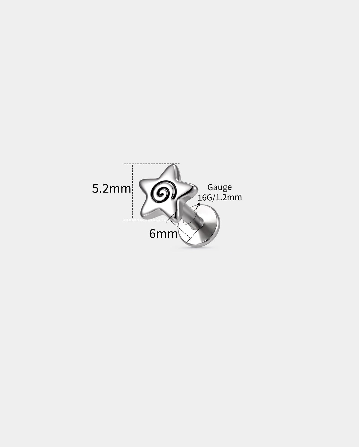 Spiral Star Internally Threaded Cartilage Stud