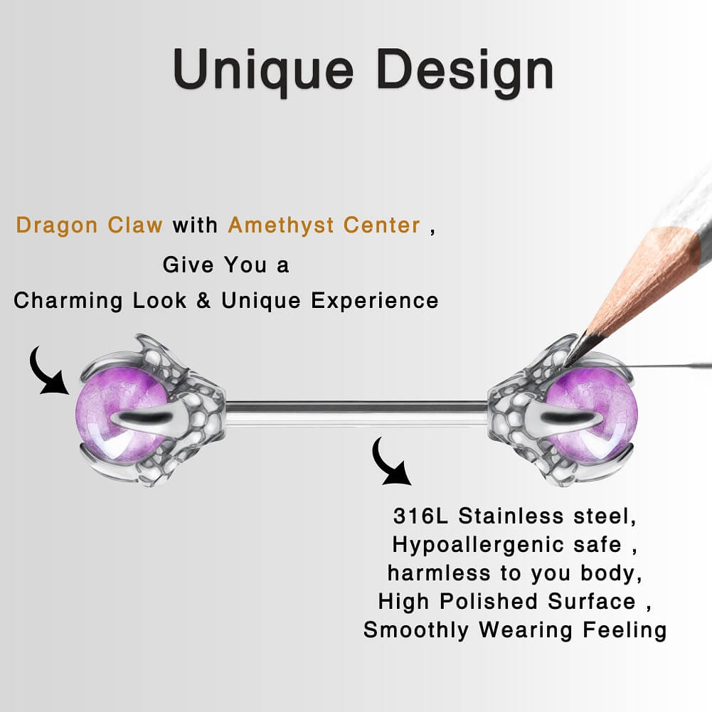 2Pcs Dragon Claws Gemstone Nipple Barbell Pair