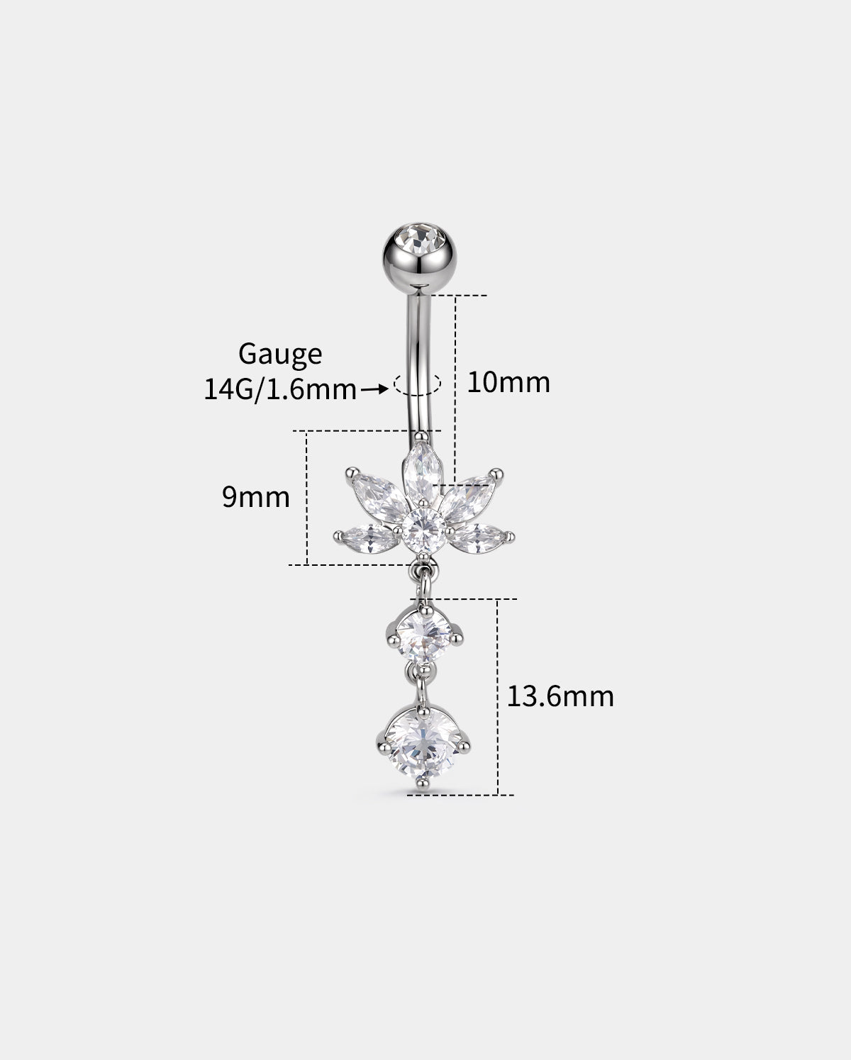 Lotus Double CZ Dangle Belly Ring