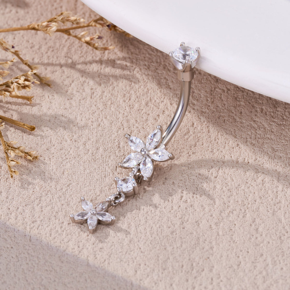 Floral CZ Dangle Belly Ring