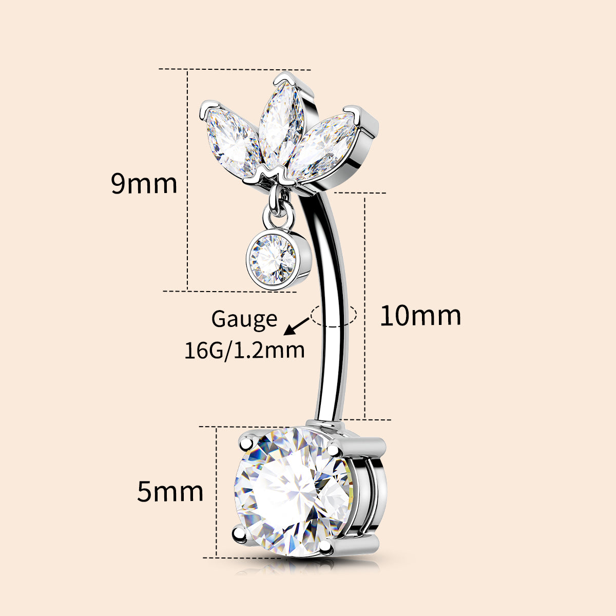 CZ Lotus Top Belly Ring