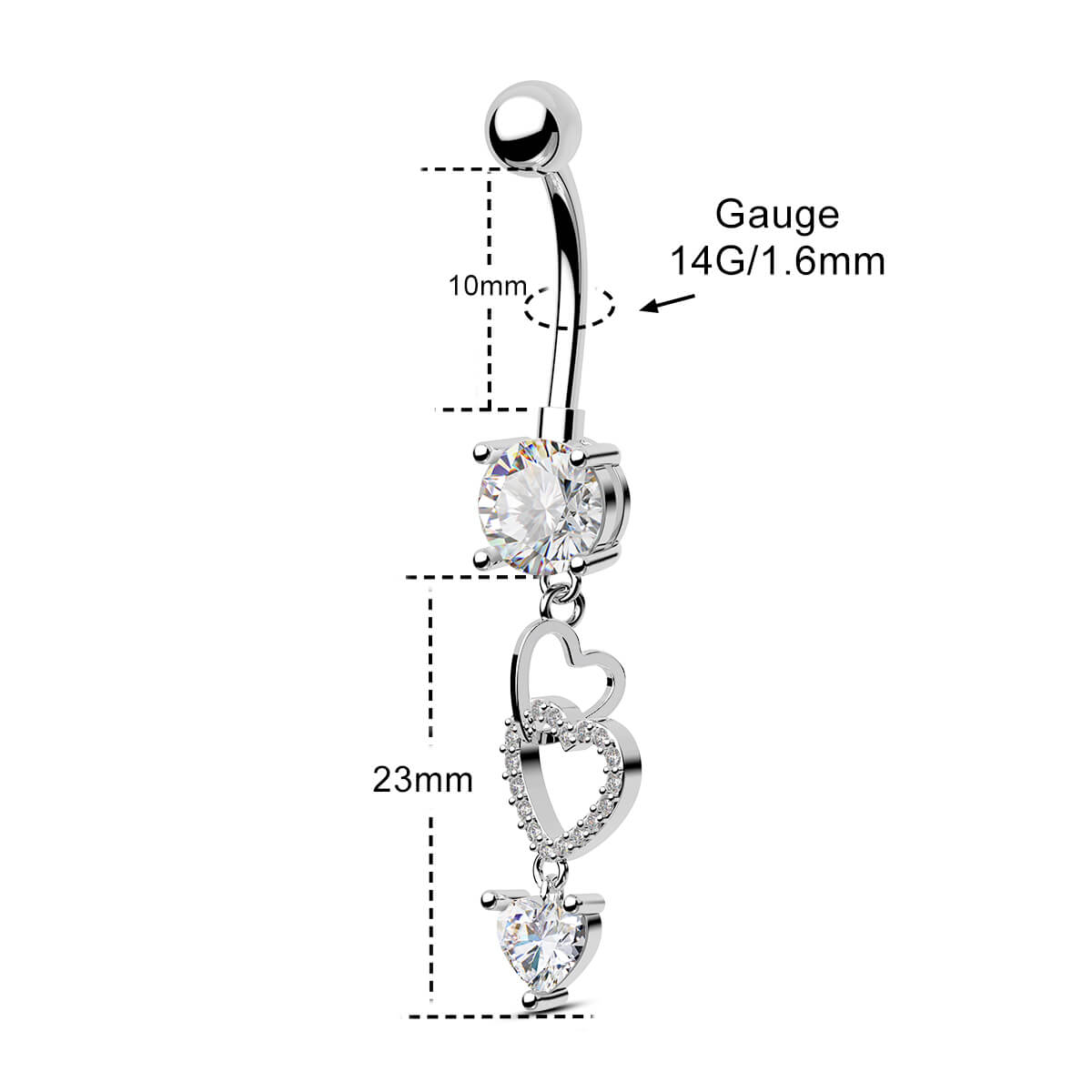 CZ Triple Hearts Dangle Belly Ring
