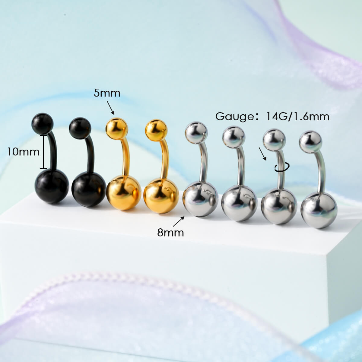 8PCS Classic Ball Belly Rings
