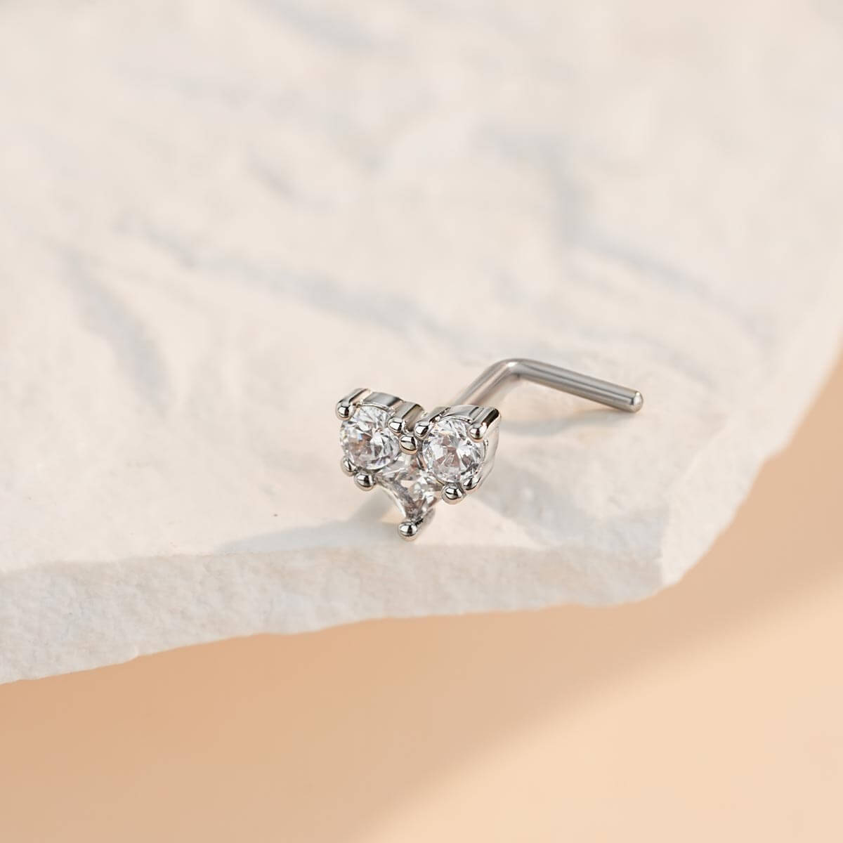 Clear CZ Heart L-Shaped Nose Stud