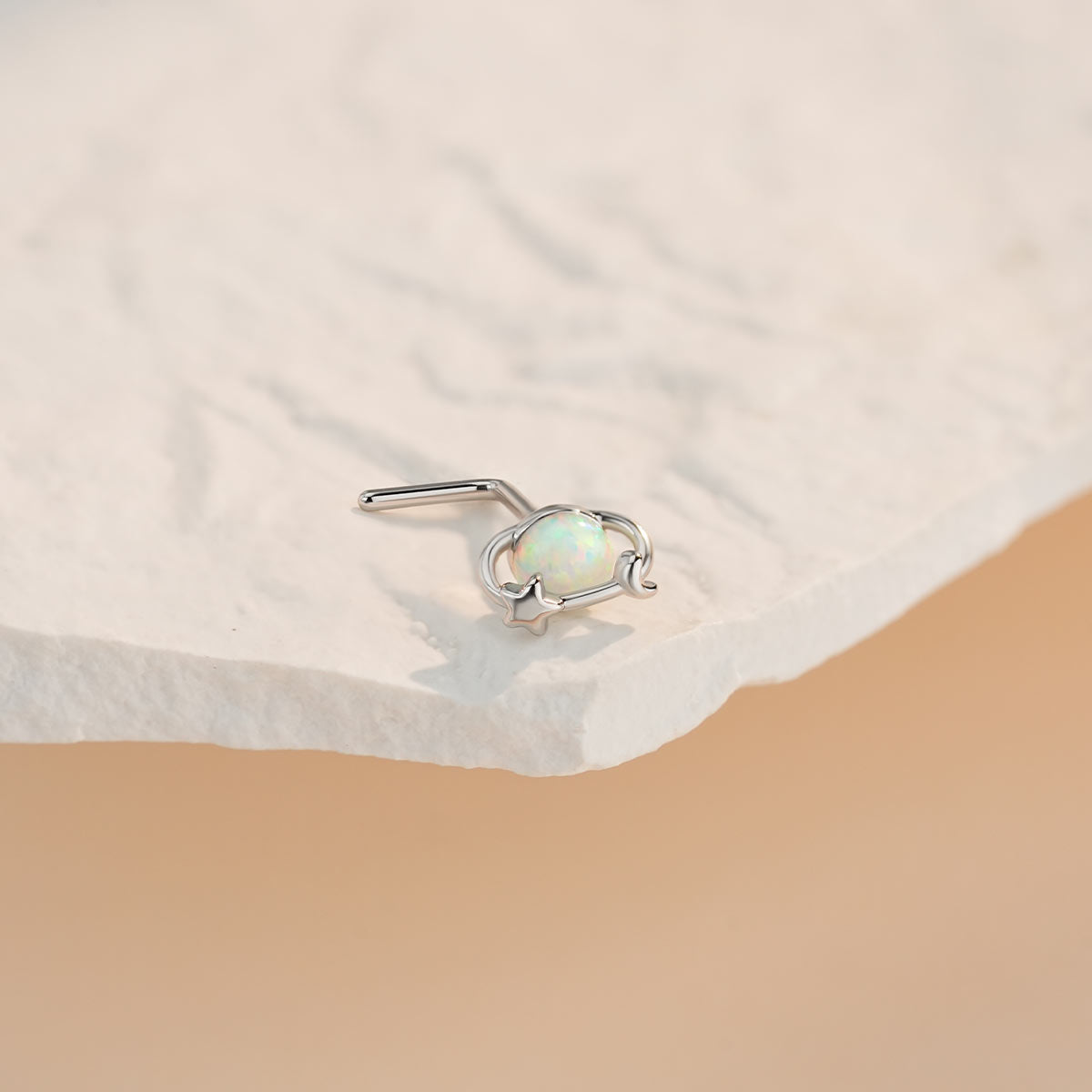 Celestial Orbit Synthetic Opal L-Shaped Nose Stud