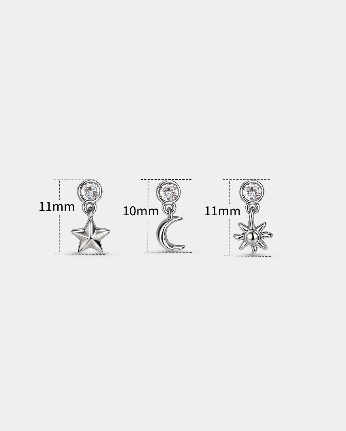 3PCS Star, Moon & Sun Charm Nose Stud Set
