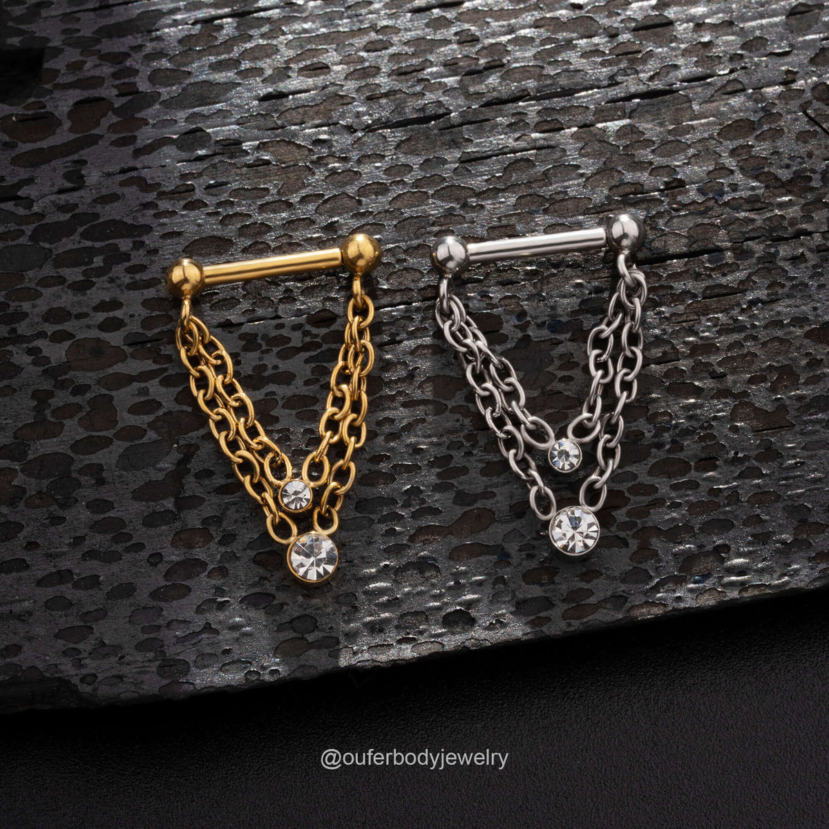 Threadless Push Pin Double Chain Style Septum Nose Ring