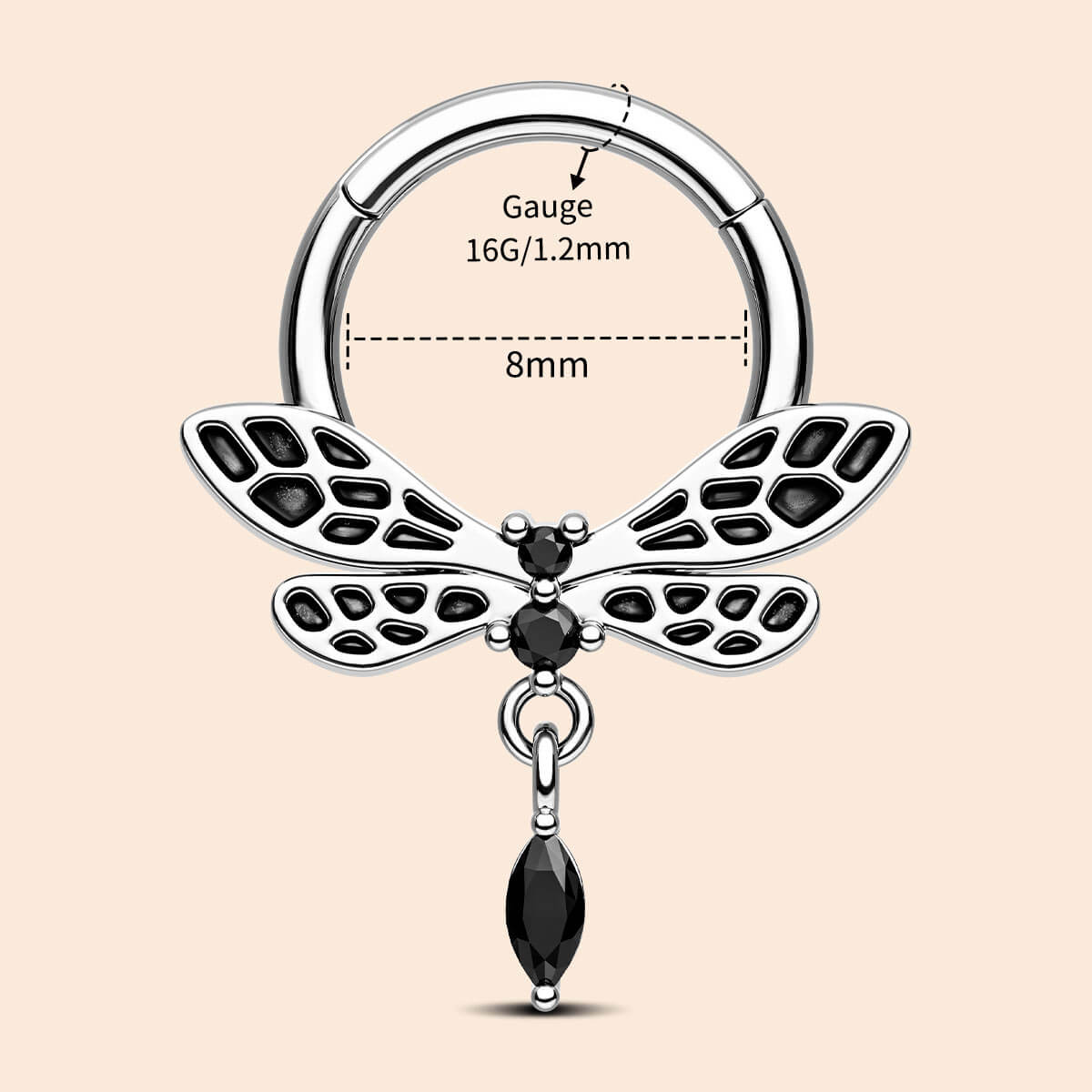 Dragonfly Black CZ Septum Ring
