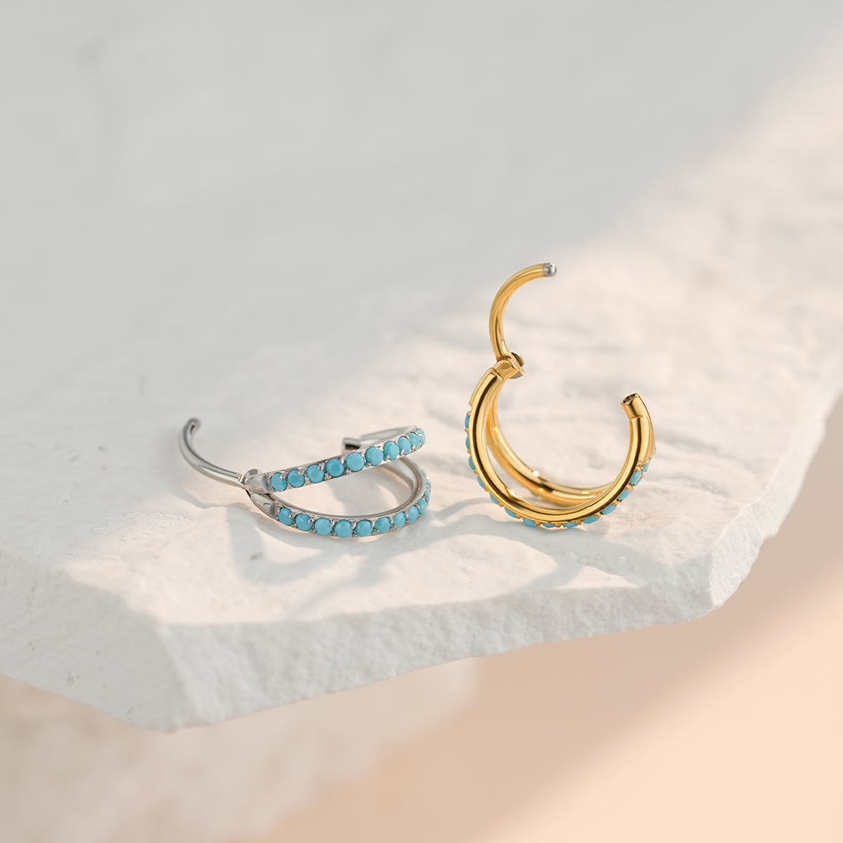 Turquoise Double Hoop Segment Nose Ring