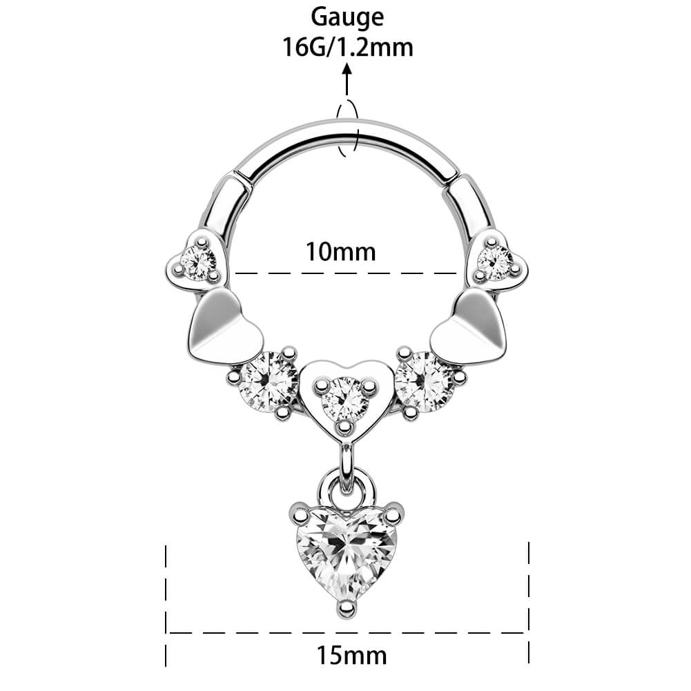 Deep Love Dangle Heart Segment Septum Ring