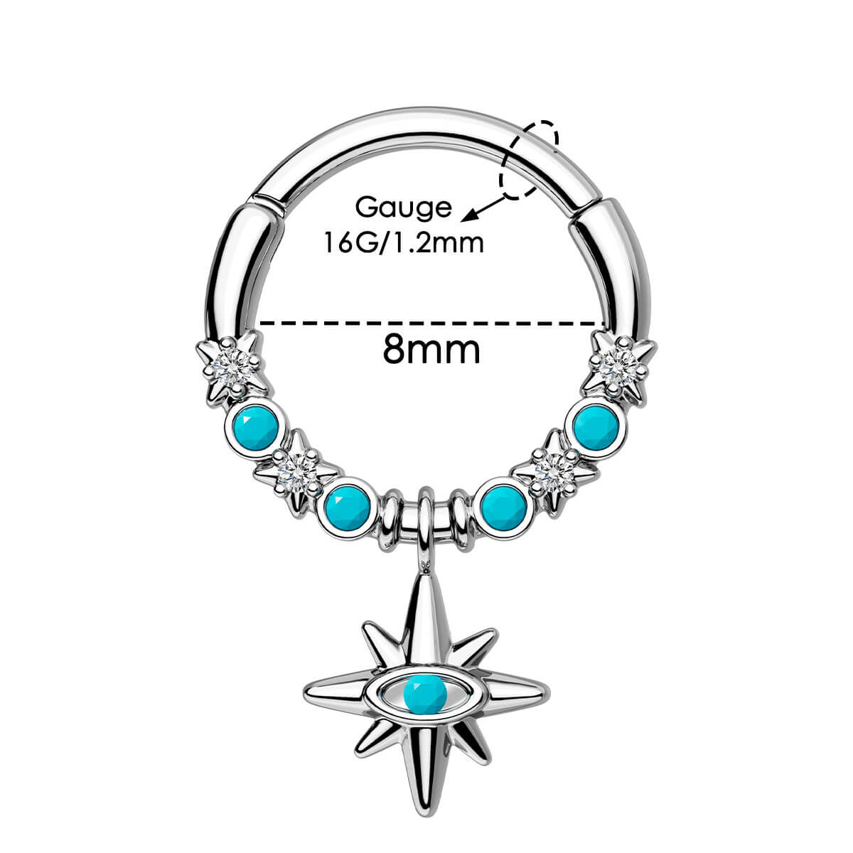 Hexagram Turquoise Daith Septum Ring