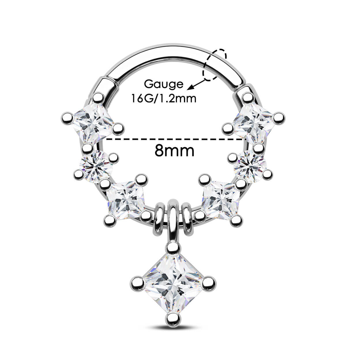 Colorful Square CZ Segment Septum Ring
