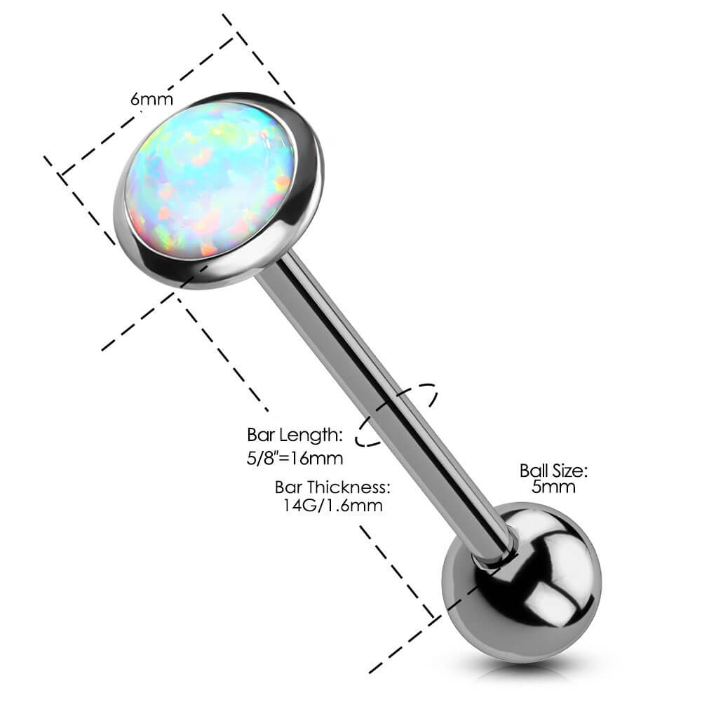 Synthetic Opal Internally Threaded Titanium Tongue Barbell