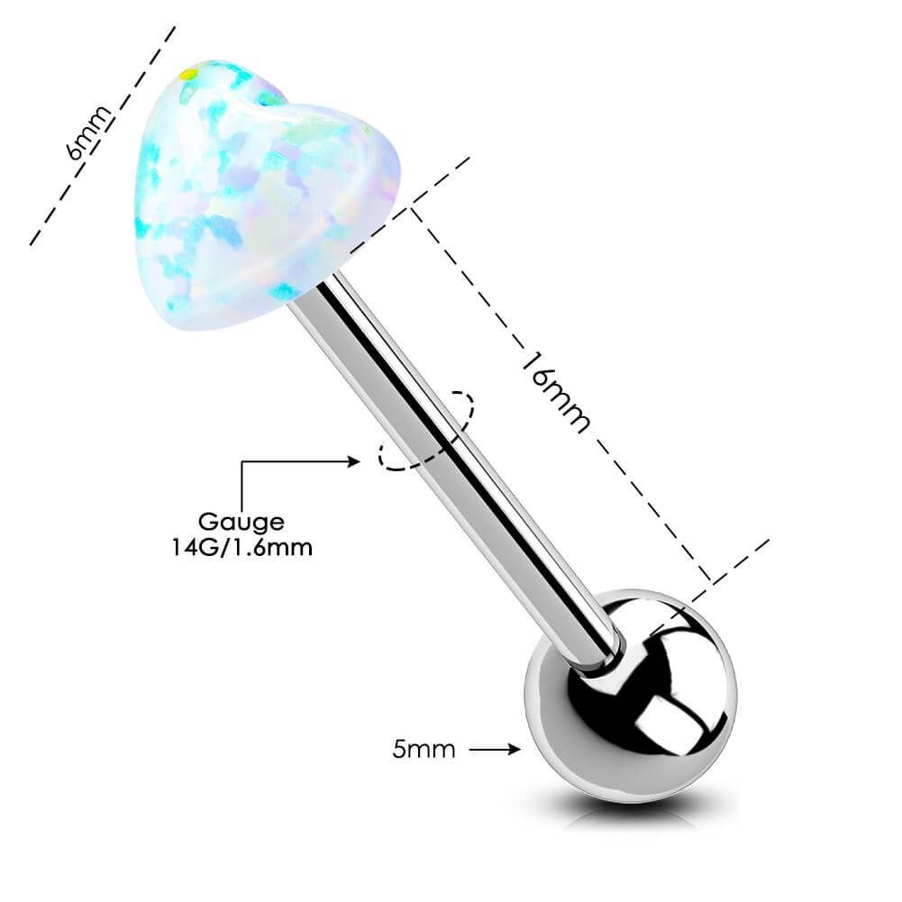 Heart Synthetic Opal Titanium Tongue Barbell