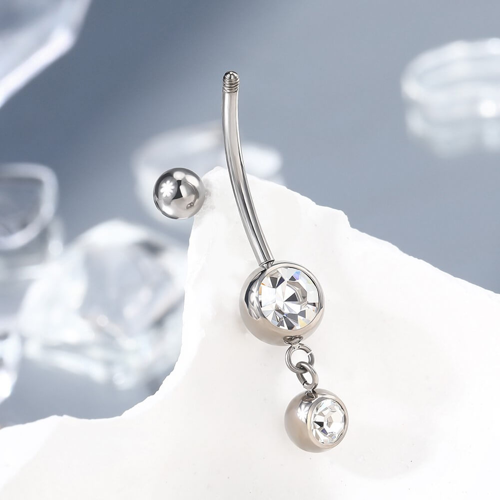 CZ Dangle Titanium Belly Ring