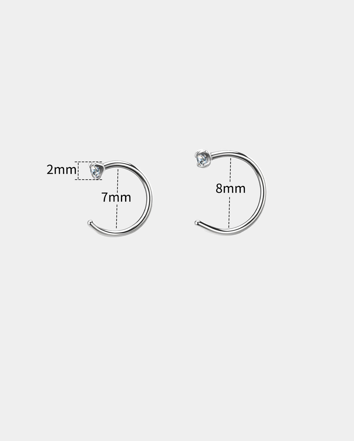 20G 2PCS Titanium CZ Half Hoop Nose Ring