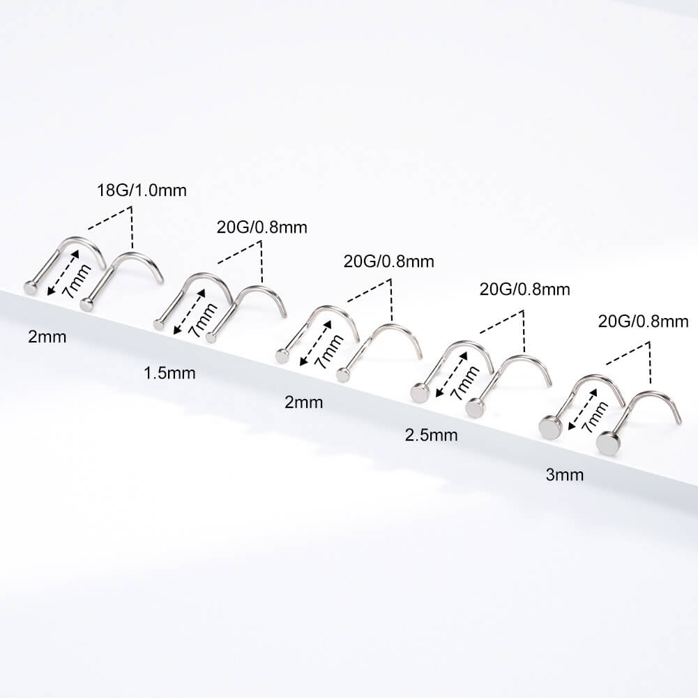2PCS Titanium S-Shape Flat Top Nose Studs