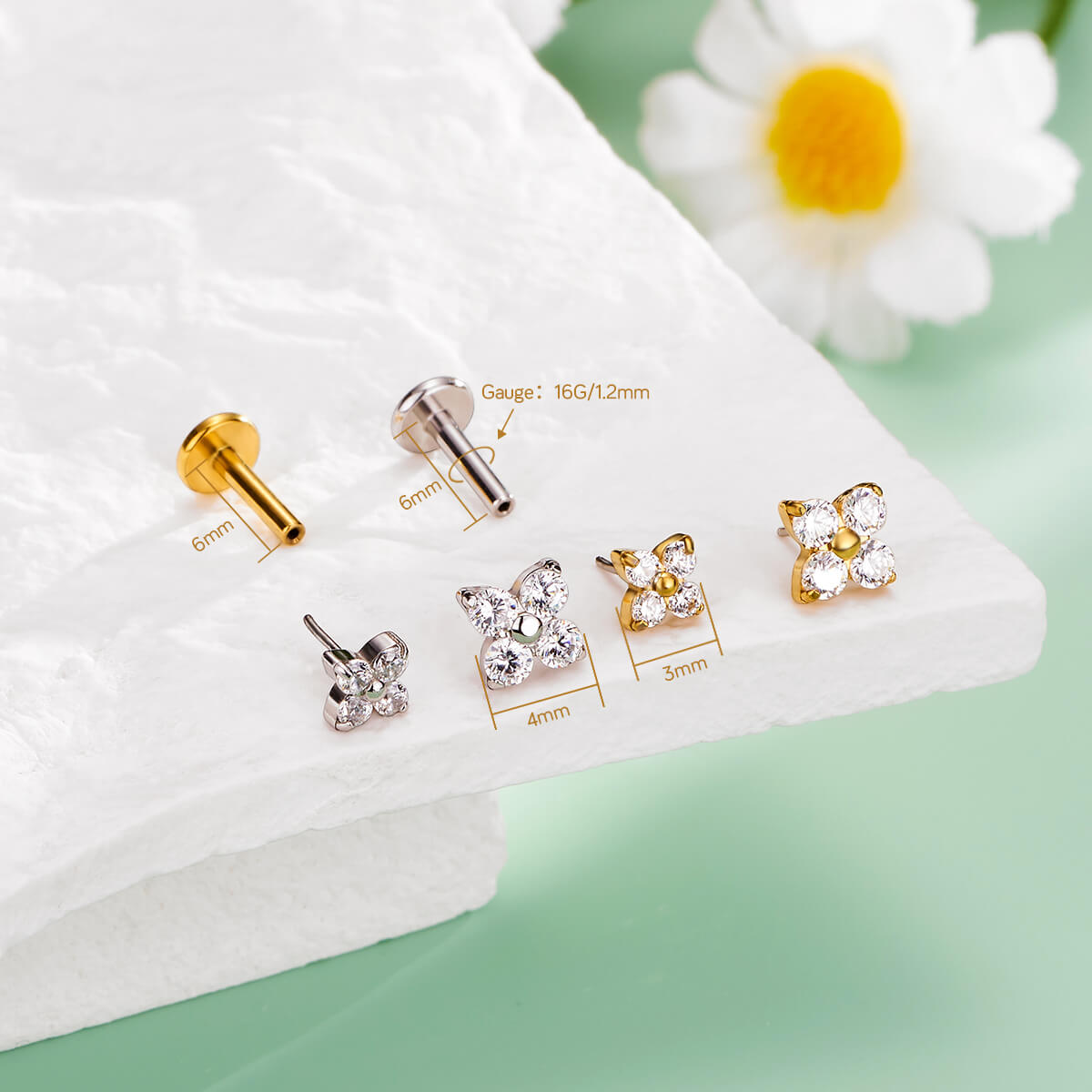 Flower Threadless Push Pin Cartilage Stud