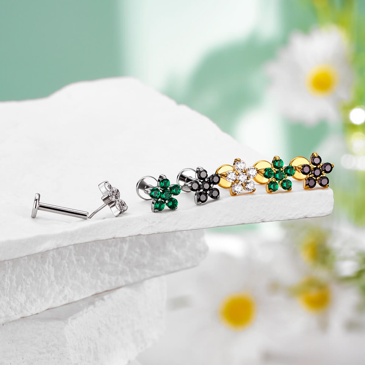 Flower Threadless Push Pin Helix Stud