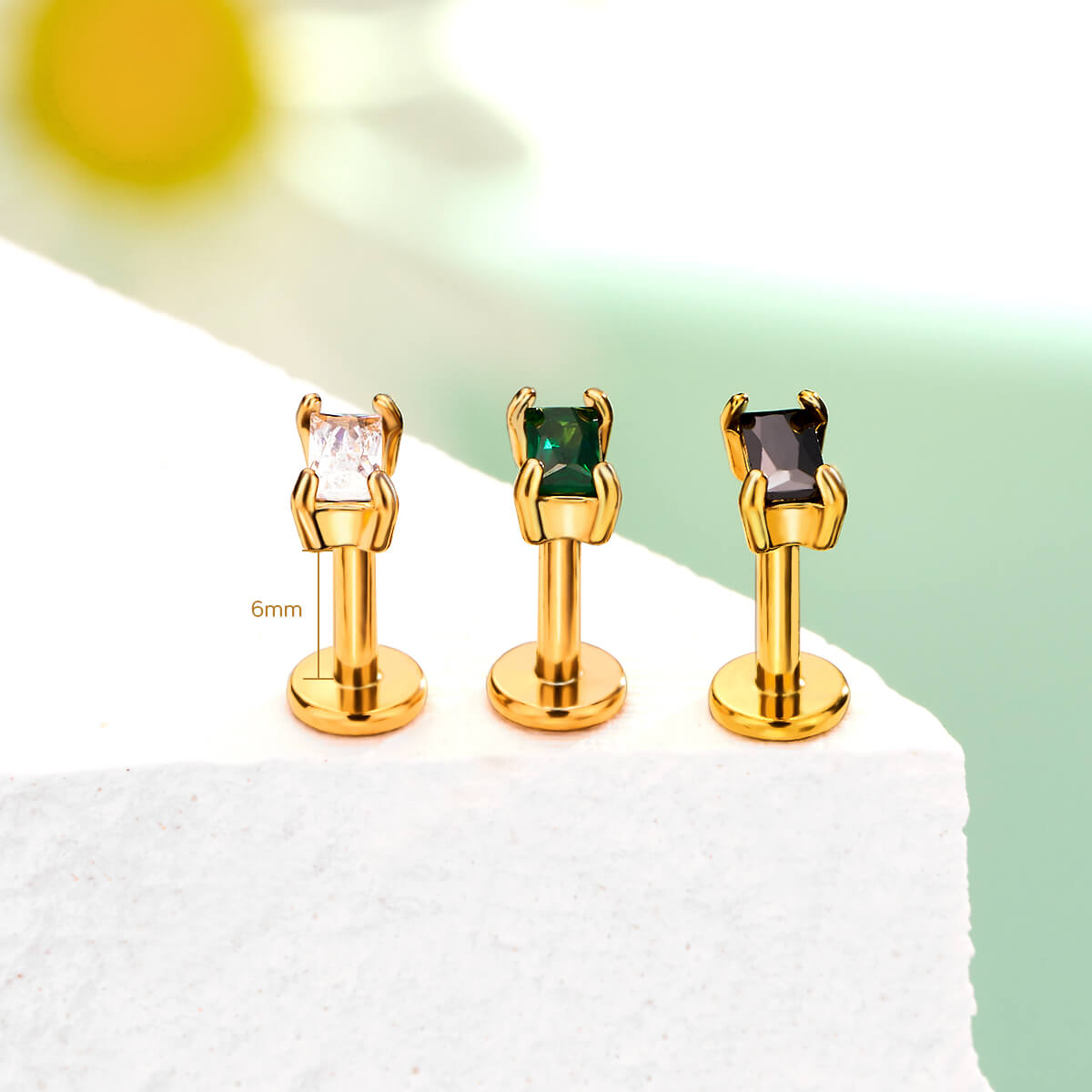 Rectangle CZ Threadless Push Pin Helix Stud
