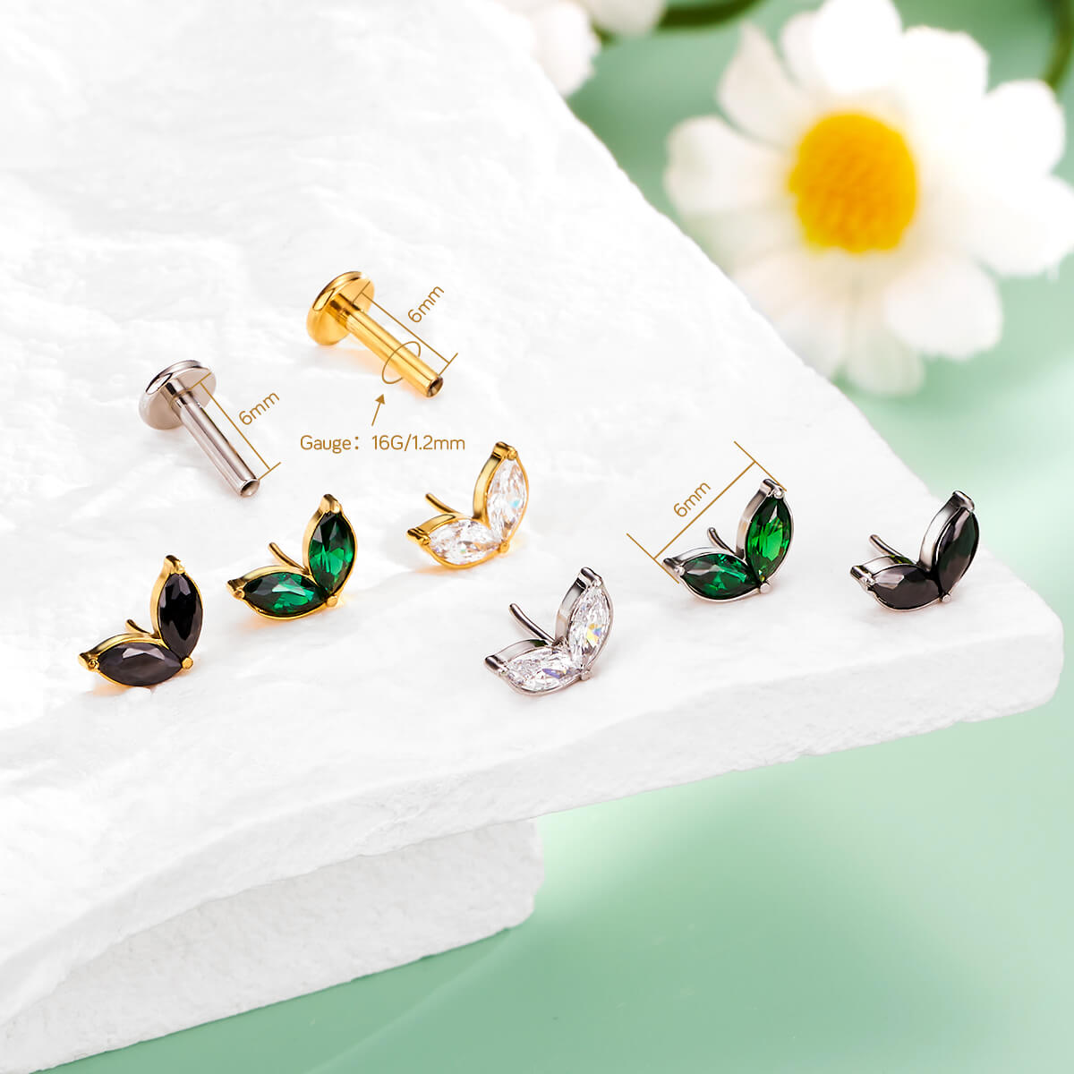 Leaf Threadless Push Pin Helix Stud