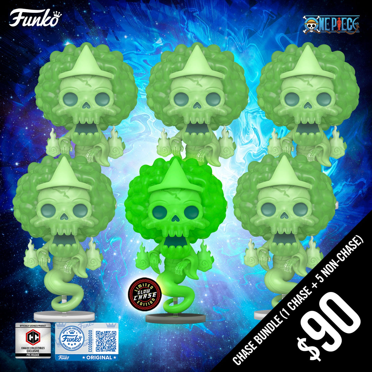 Pre-Order: Funko Pop! Chalice Exclusive: One Piece S14: Brook (Ghost) #2325 (6-Pop Guaranteed Chase Bundle) (PR)