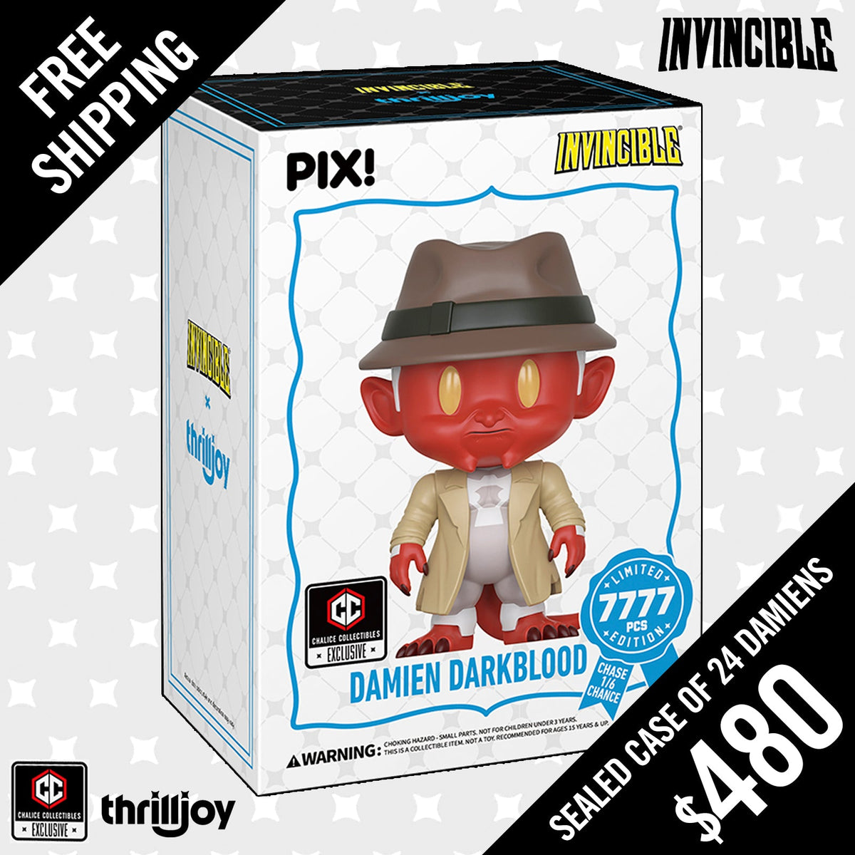 Thrilljoy PIX: Chalice Exclusive: Invincible: Damien Darkblood (LE7777) FULL SEALED CASE of 24 (FREE SHIPPING)