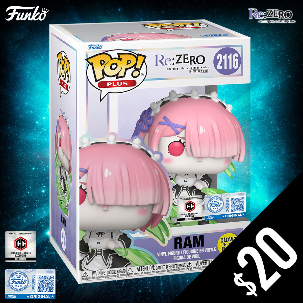 Pre-Order: Funko Pop! Chalice Exclusive: Re:Zero S1: RAM (GITD) #2116 (PR)